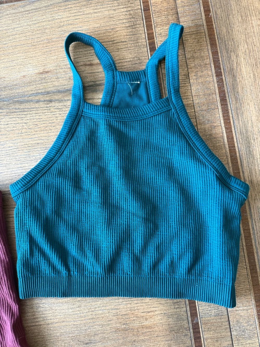 Fabletics Ribbed Tank & Cropped Racerback Set - Burgundy & Teal - Picture 2 of 3